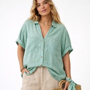 Pilcro Linen Button Up XL Seafoam Green Shirt Coastal Beach Resort Vacation Top